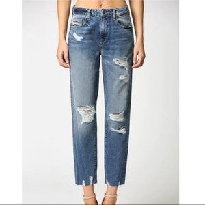 Hidden Denim Tracey Distressed High Waisted Cropped Straight Leg Jeans 28